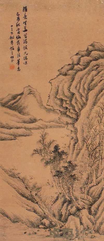 汤贻汾 已酉（1849年）作 山水 立轴 69×30cm